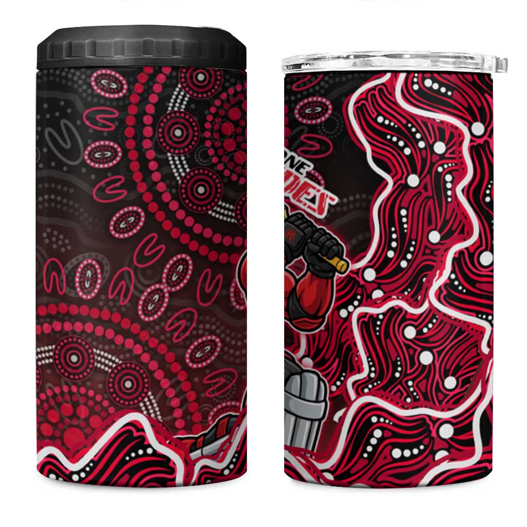 Melbourne Renegades Cricket Mascot 4 in 1 Can Cooler Tumbler Aboriginal Dot Art Red And Black Tribal Pattern