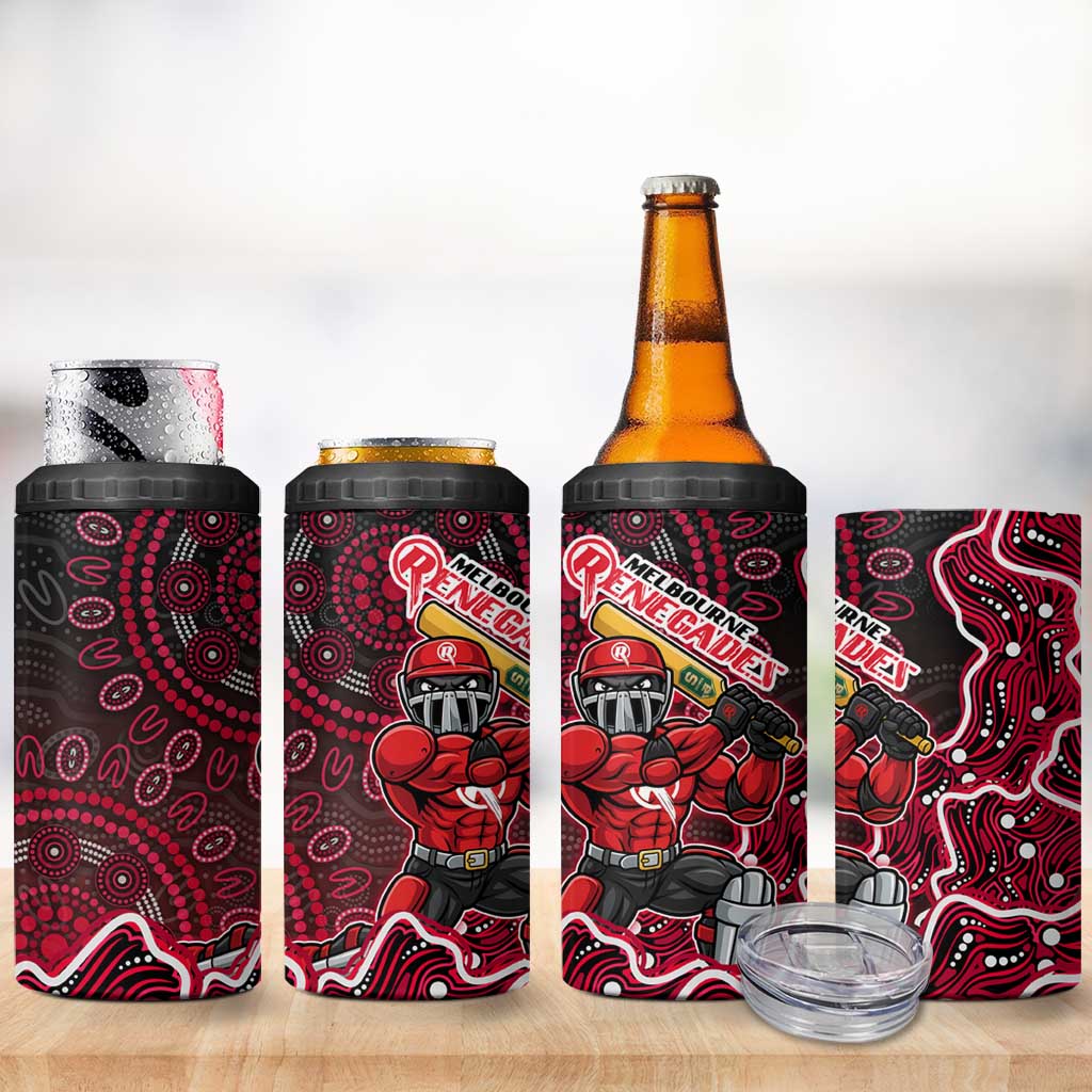 Melbourne Renegades Cricket Mascot 4 in 1 Can Cooler Tumbler Aboriginal Dot Art Red And Black Tribal Pattern