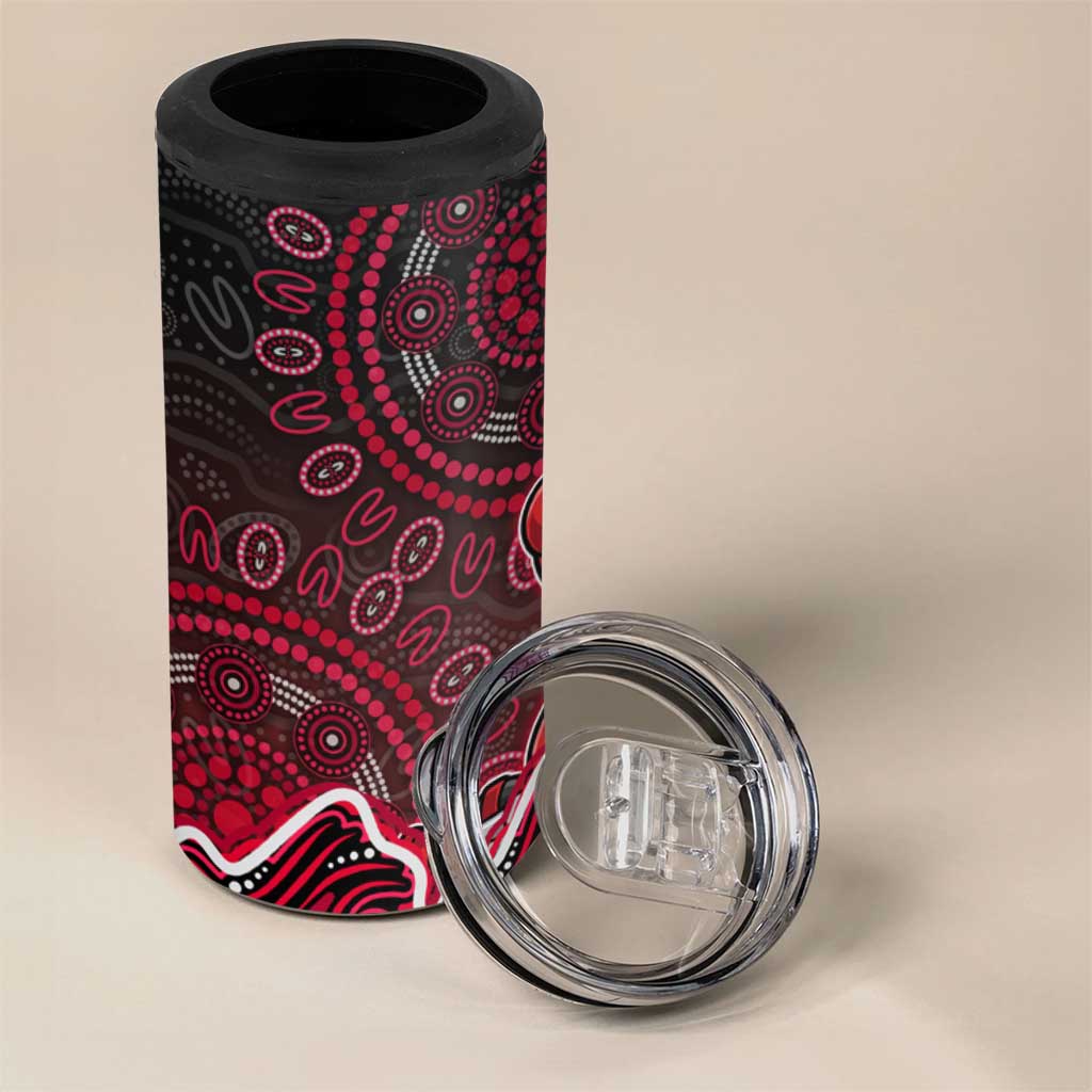 Melbourne Renegades Cricket Mascot 4 in 1 Can Cooler Tumbler Aboriginal Dot Art Red And Black Tribal Pattern