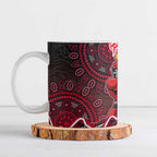 Melbourne Renegades Cricket Mascot Ceramic Mug Aboriginal Dot Art Red And Black Tribal Pattern