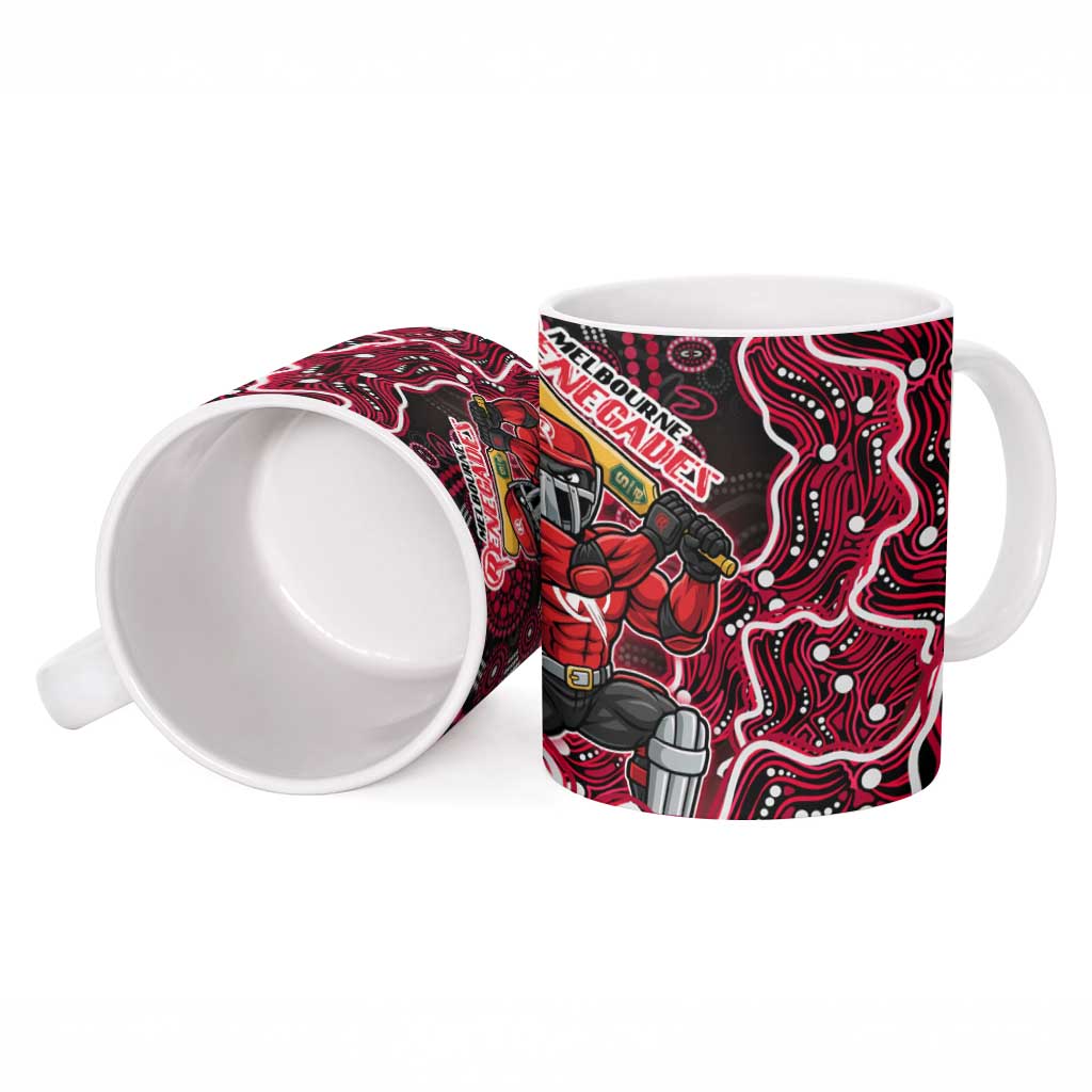 Melbourne Renegades Cricket Mascot Ceramic Mug Aboriginal Dot Art Red And Black Tribal Pattern