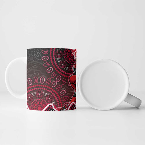 Melbourne Renegades Cricket Mascot Ceramic Mug Aboriginal Dot Art Red And Black Tribal Pattern