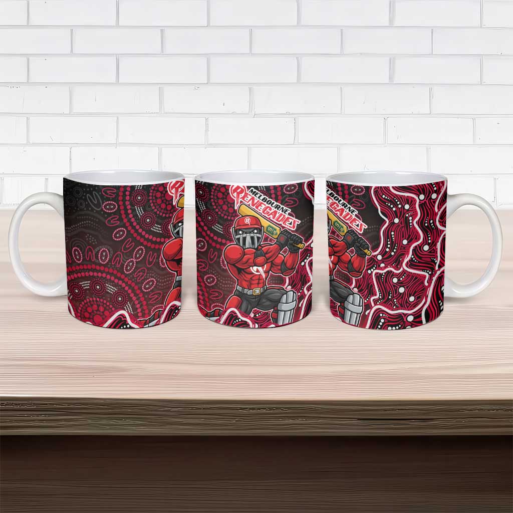 Melbourne Renegades Cricket Mascot Ceramic Mug Aboriginal Dot Art Red And Black Tribal Pattern