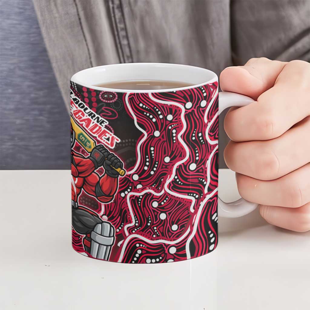 Melbourne Renegades Cricket Mascot Ceramic Mug Aboriginal Dot Art Red And Black Tribal Pattern