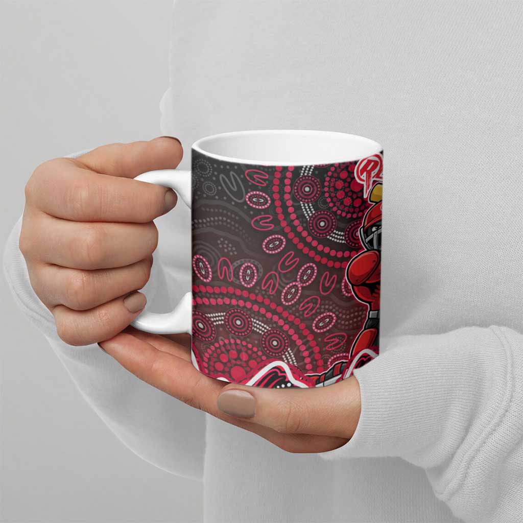 Melbourne Renegades Cricket Mascot Ceramic Mug Aboriginal Dot Art Red And Black Tribal Pattern