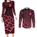 Melbourne Renegades Cricket Mascot Couples Matching Long Sleeve Bodycon Dress and Long Sleeve Button Shirt Aboriginal Dot Art Red And Black Tribal Pattern