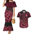 Melbourne Renegades Cricket Mascot Couples Matching Mermaid Dress and Hawaiian Shirt Aboriginal Dot Art Red And Black Tribal Pattern