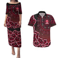 Melbourne Renegades Cricket Mascot Couples Matching Puletasi and Hawaiian Shirt Aboriginal Dot Art Red And Black Tribal Pattern