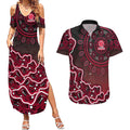 Melbourne Renegades Cricket Mascot Couples Matching Summer Maxi Dress and Hawaiian Shirt Aboriginal Dot Art Red And Black Tribal Pattern