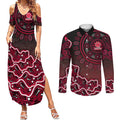 Melbourne Renegades Cricket Mascot Couples Matching Summer Maxi Dress and Long Sleeve Button Shirt Aboriginal Dot Art Red And Black Tribal Pattern