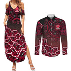 Melbourne Renegades Cricket Mascot Couples Matching Summer Maxi Dress and Long Sleeve Button Shirt Aboriginal Dot Art Red And Black Tribal Pattern
