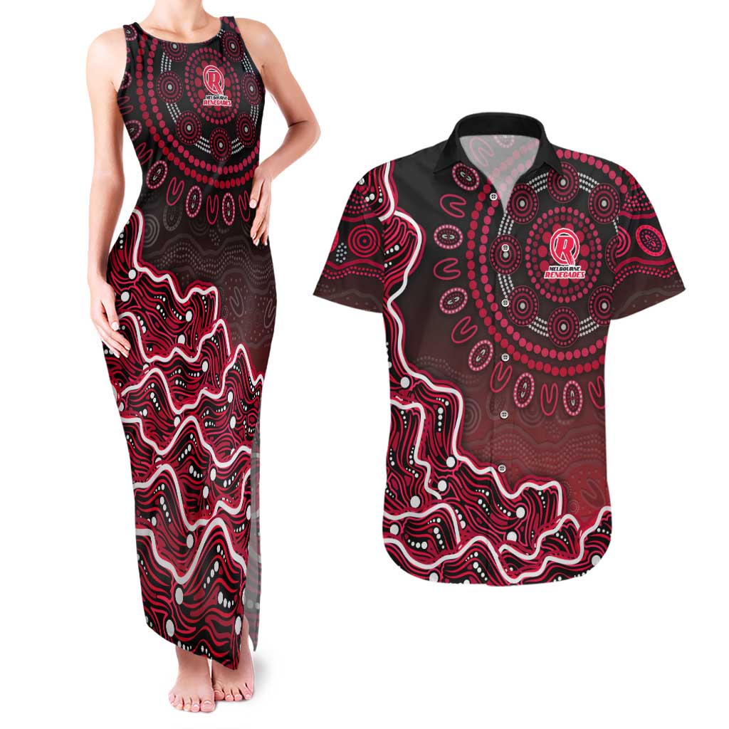 Melbourne Renegades Cricket Mascot Couples Matching Tank Maxi Dress and Hawaiian Shirt Aboriginal Dot Art Red And Black Tribal Pattern