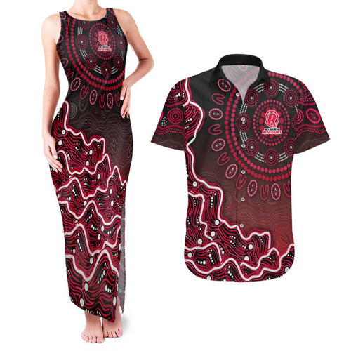 Melbourne Renegades Cricket Mascot Couples Matching Tank Maxi Dress and Hawaiian Shirt Aboriginal Dot Art Red And Black Tribal Pattern