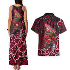 Melbourne Renegades Cricket Mascot Couples Matching Tank Maxi Dress and Hawaiian Shirt Aboriginal Dot Art Red And Black Tribal Pattern