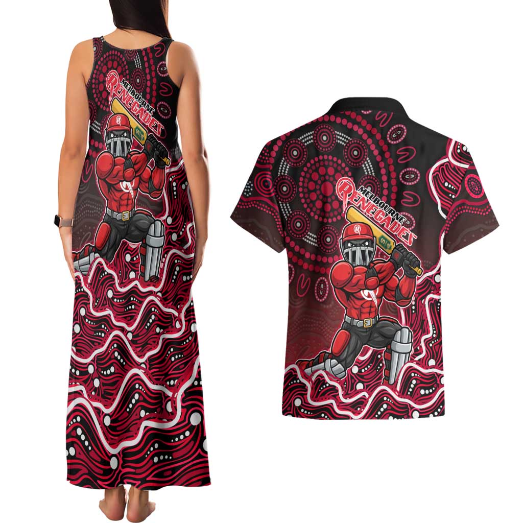 Melbourne Renegades Cricket Mascot Couples Matching Tank Maxi Dress and Hawaiian Shirt Aboriginal Dot Art Red And Black Tribal Pattern