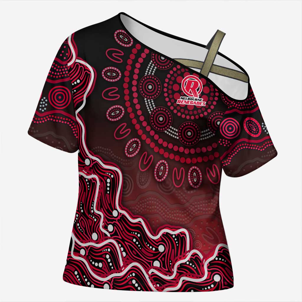 Melbourne Renegades Cricket Mascot Cross Shoulder Shirt Aboriginal Dot Art Red And Black Tribal Pattern