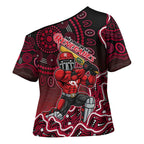 Melbourne Renegades Cricket Mascot Cross Shoulder Shirt Aboriginal Dot Art Red And Black Tribal Pattern
