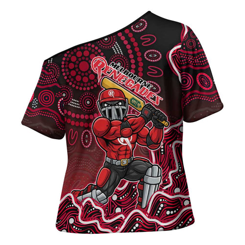 Melbourne Renegades Cricket Mascot Cross Shoulder Shirt Aboriginal Dot Art Red And Black Tribal Pattern