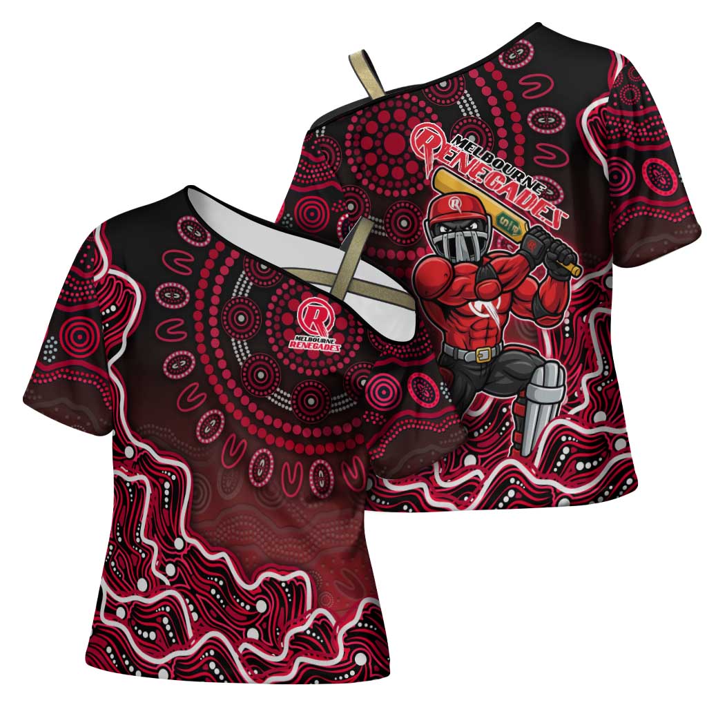 Melbourne Renegades Cricket Mascot Cross Shoulder Shirt Aboriginal Dot Art Red And Black Tribal Pattern