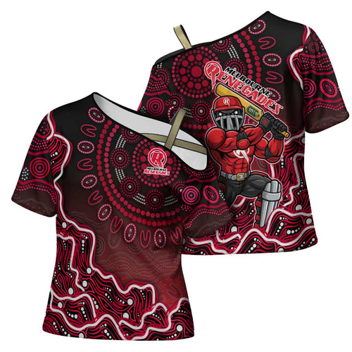Melbourne Renegades Cricket Mascot Cross Shoulder Shirt Aboriginal Dot Art Red And Black Tribal Pattern