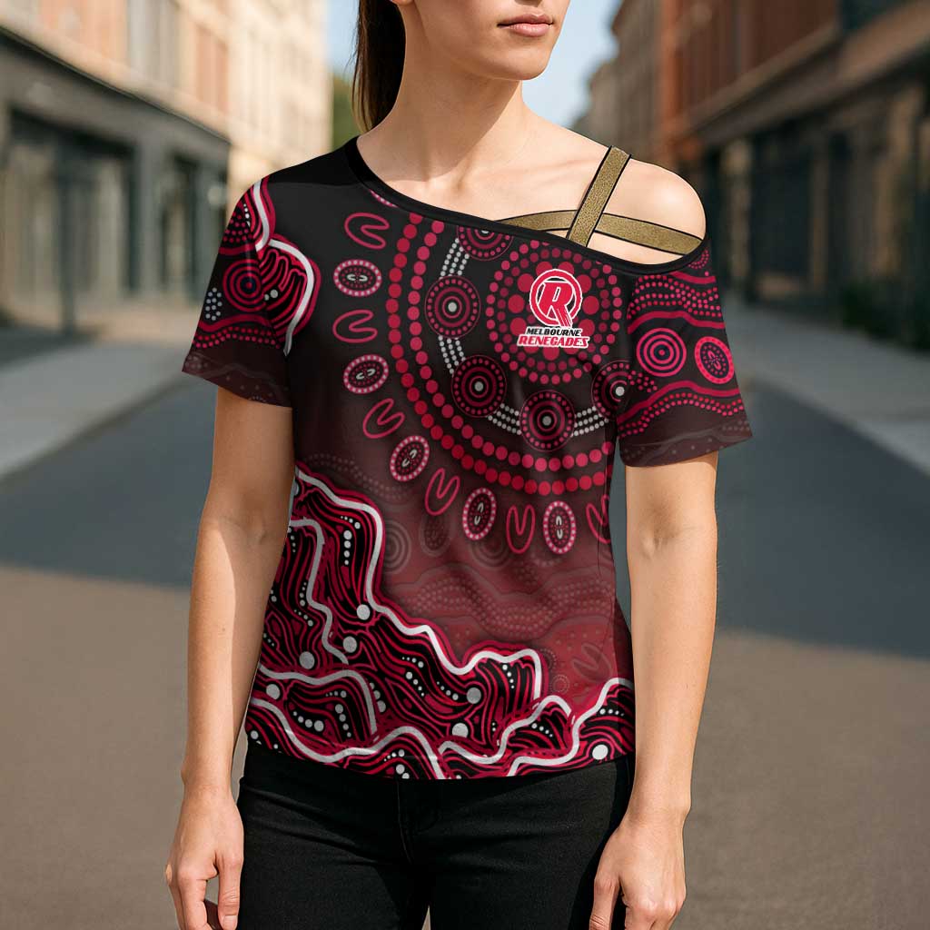 Melbourne Renegades Cricket Mascot Cross Shoulder Shirt Aboriginal Dot Art Red And Black Tribal Pattern