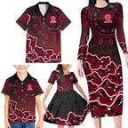 Melbourne Renegades Cricket Mascot Family Matching Long Sleeve Bodycon Dress and Hawaiian Shirt Aboriginal Dot Art Red And Black Tribal Pattern