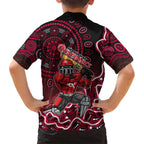 Melbourne Renegades Cricket Mascot Family Matching Long Sleeve Bodycon Dress and Hawaiian Shirt Aboriginal Dot Art Red And Black Tribal Pattern
