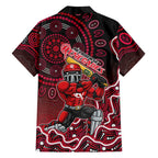 Melbourne Renegades Cricket Mascot Family Matching Long Sleeve Bodycon Dress and Hawaiian Shirt Aboriginal Dot Art Red And Black Tribal Pattern