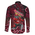 Melbourne Renegades Cricket Mascot Family Matching Long Sleeve Bodycon Dress and Hawaiian Shirt Aboriginal Dot Art Red And Black Tribal Pattern
