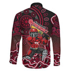 Melbourne Renegades Cricket Mascot Family Matching Mermaid Dress and Hawaiian Shirt Aboriginal Dot Art Red And Black Tribal Pattern