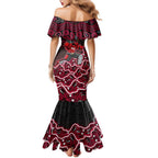 Melbourne Renegades Cricket Mascot Family Matching Mermaid Dress and Hawaiian Shirt Aboriginal Dot Art Red And Black Tribal Pattern