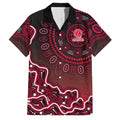 Melbourne Renegades Cricket Mascot Family Matching Off The Shoulder Long Sleeve Dress and Hawaiian Shirt Aboriginal Dot Art Red And Black Tribal Pattern
