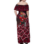 Melbourne Renegades Cricket Mascot Family Matching Off Shoulder Maxi Dress and Hawaiian Shirt Aboriginal Dot Art Red And Black Tribal Pattern