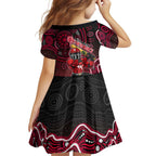 Melbourne Renegades Cricket Mascot Family Matching Puletasi and Hawaiian Shirt Aboriginal Dot Art Red And Black Tribal Pattern