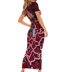 Melbourne Renegades Cricket Mascot Family Matching Short Sleeve Bodycon Dress and Hawaiian Shirt Aboriginal Dot Art Red And Black Tribal Pattern