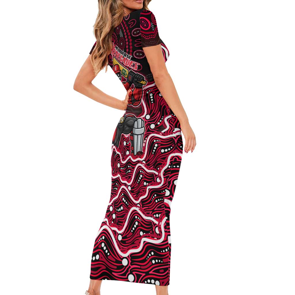 Melbourne Renegades Cricket Mascot Family Matching Short Sleeve Bodycon Dress and Hawaiian Shirt Aboriginal Dot Art Red And Black Tribal Pattern
