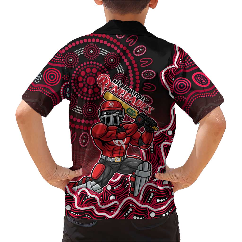 Melbourne Renegades Cricket Mascot Family Matching Summer Maxi Dress and Hawaiian Shirt Aboriginal Dot Art Red And Black Tribal Pattern