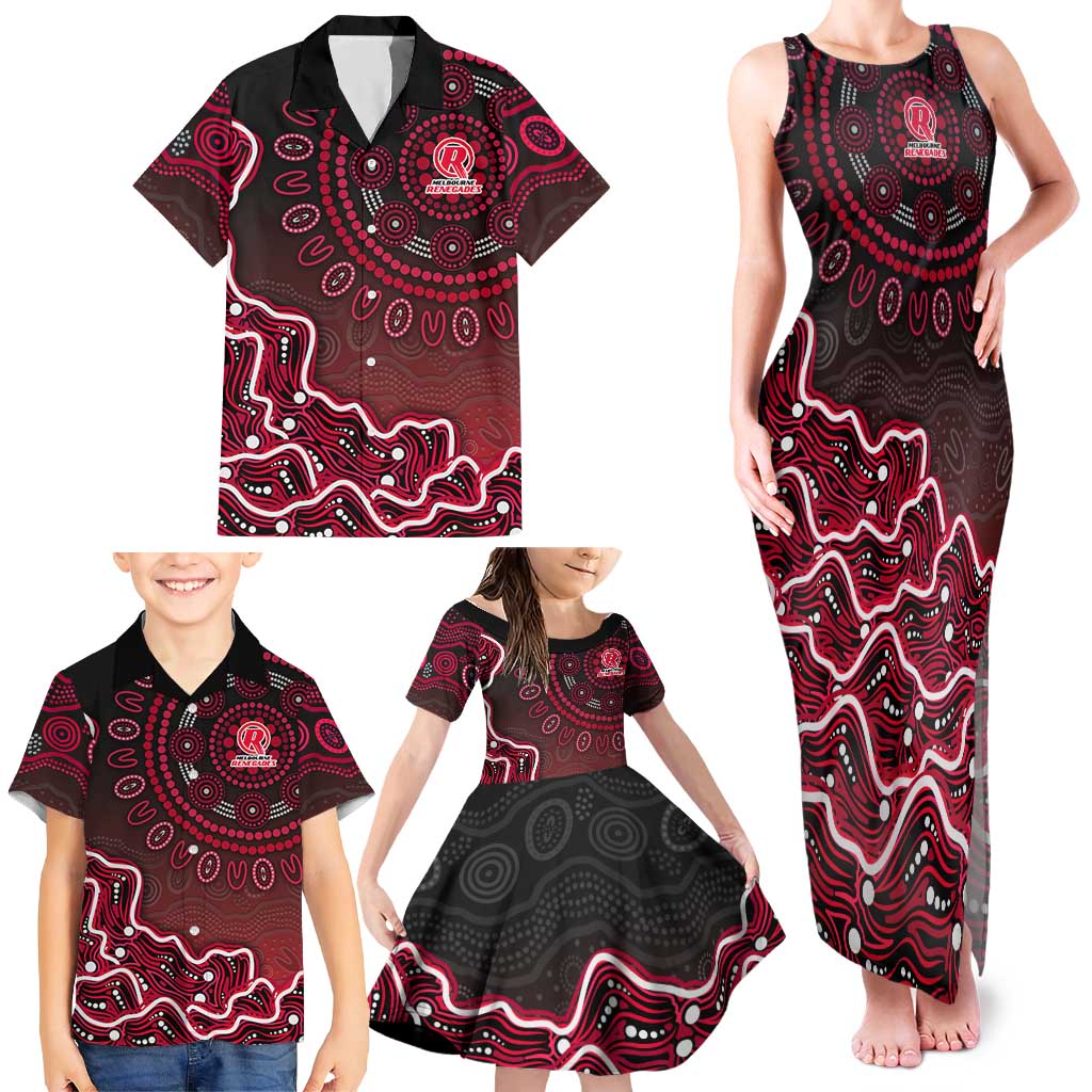 Melbourne Renegades Cricket Mascot Family Matching Tank Maxi Dress and Hawaiian Shirt Aboriginal Dot Art Red And Black Tribal Pattern