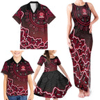 Melbourne Renegades Cricket Mascot Family Matching Tank Maxi Dress and Hawaiian Shirt Aboriginal Dot Art Red And Black Tribal Pattern