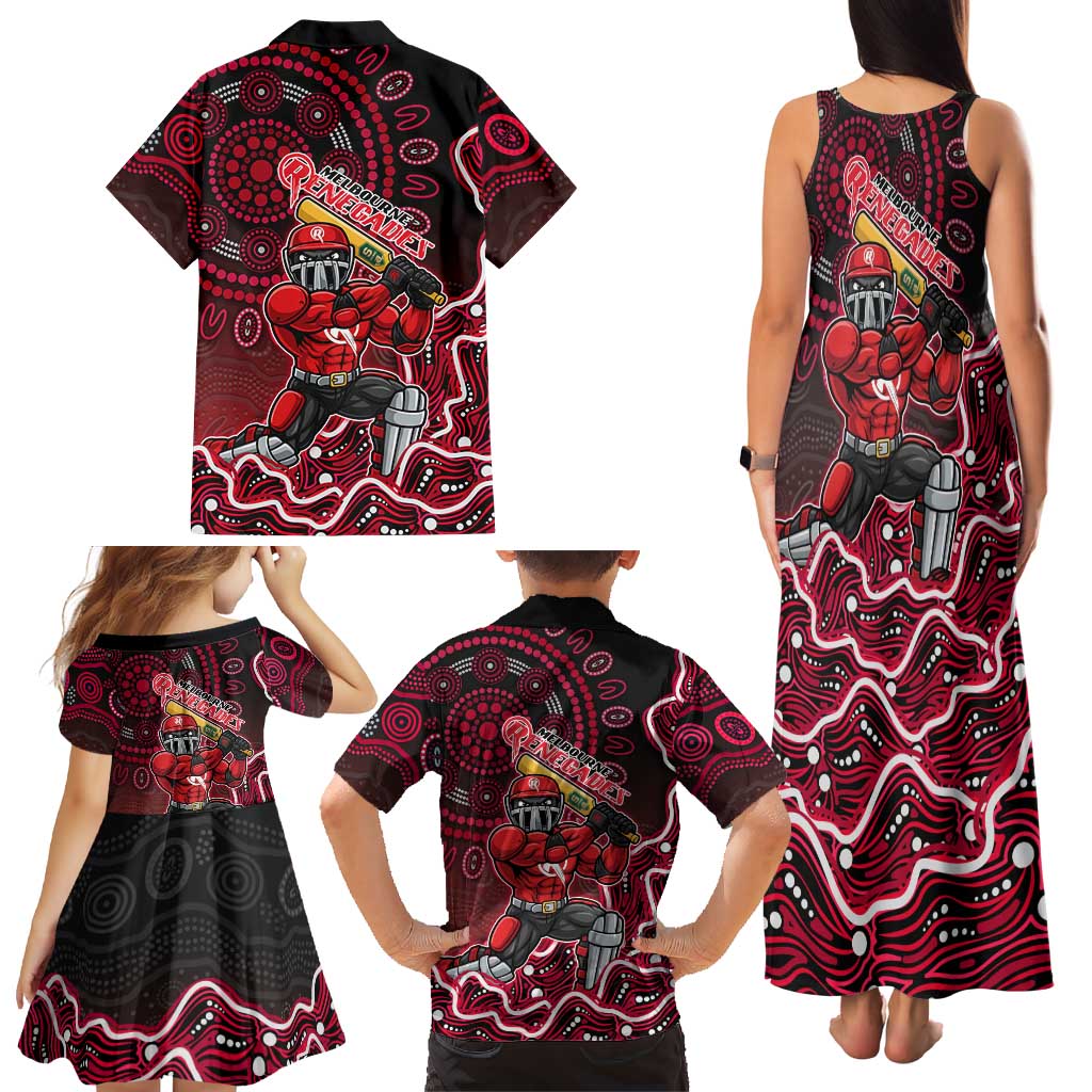 Melbourne Renegades Cricket Mascot Family Matching Tank Maxi Dress and Hawaiian Shirt Aboriginal Dot Art Red And Black Tribal Pattern