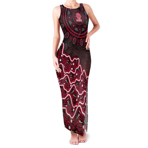 Melbourne Renegades Cricket Mascot Family Matching Tank Maxi Dress and Hawaiian Shirt Aboriginal Dot Art Red And Black Tribal Pattern