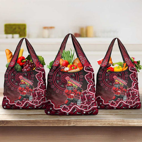Melbourne Renegades Cricket Mascot Grocery Bag Aboriginal Dot Art Red And Black Tribal Pattern