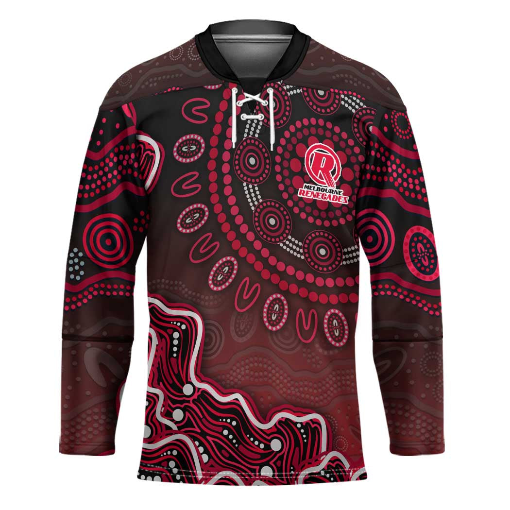 Melbourne Renegades Cricket Mascot Hockey Jersey Aboriginal Dot Art Red And Black Tribal Pattern