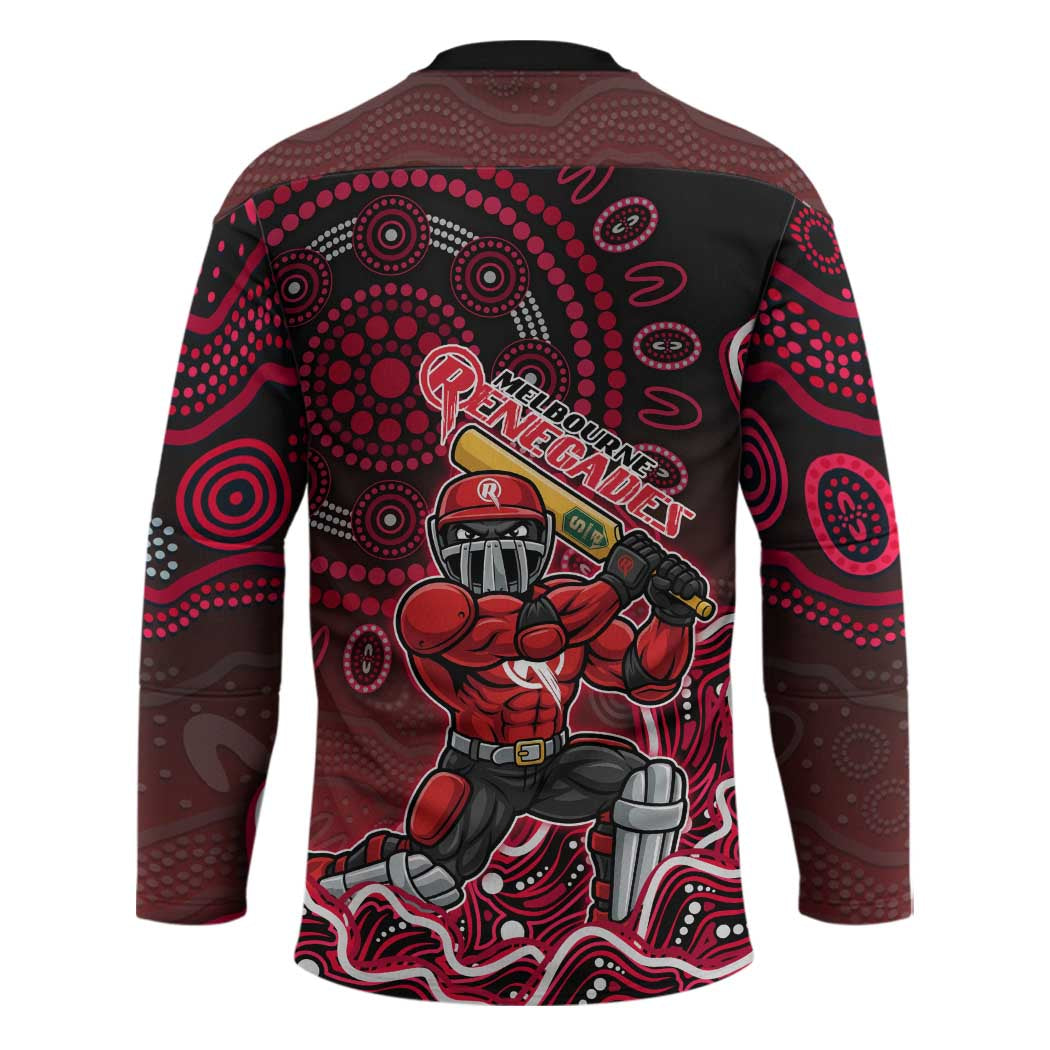 Melbourne Renegades Cricket Mascot Hockey Jersey Aboriginal Dot Art Red And Black Tribal Pattern