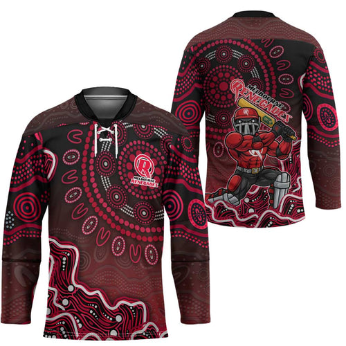 Melbourne Renegades Cricket Mascot Hockey Jersey Aboriginal Dot Art Red And Black Tribal Pattern
