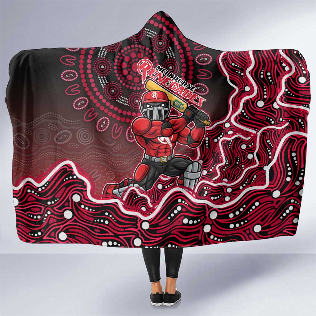 Melbourne Renegades Cricket Mascot Hooded Blanket Aboriginal Dot Art Red And Black Tribal Pattern
