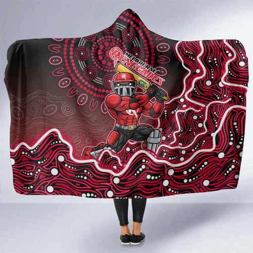 Melbourne Renegades Cricket Mascot Hooded Blanket Aboriginal Dot Art Red And Black Tribal Pattern