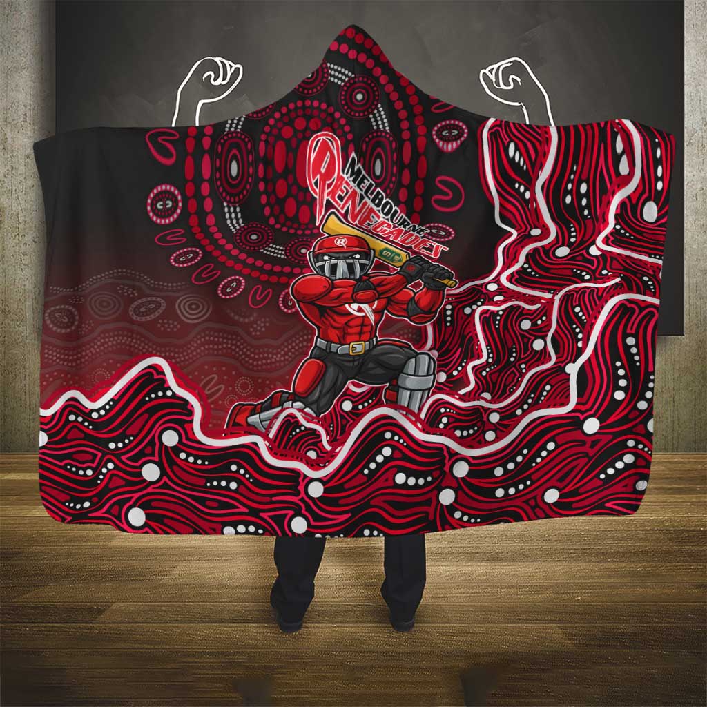 Melbourne Renegades Cricket Mascot Hooded Blanket Aboriginal Dot Art Red And Black Tribal Pattern