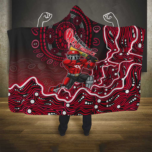 Melbourne Renegades Cricket Mascot Hooded Blanket Aboriginal Dot Art Red And Black Tribal Pattern