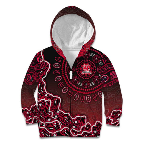 Melbourne Renegades Cricket Mascot Kid Hoodie Aboriginal Dot Art Red And Black Tribal Pattern